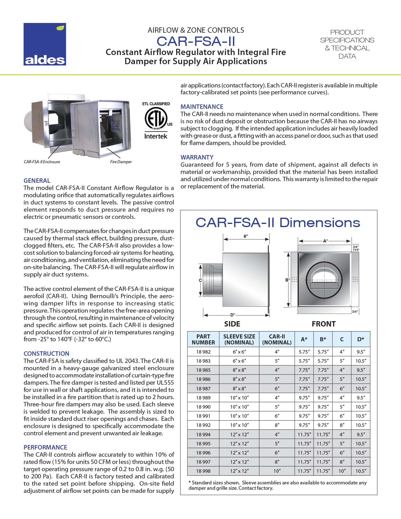 CAR-FSA-II - Aldes Ventilation Corporation